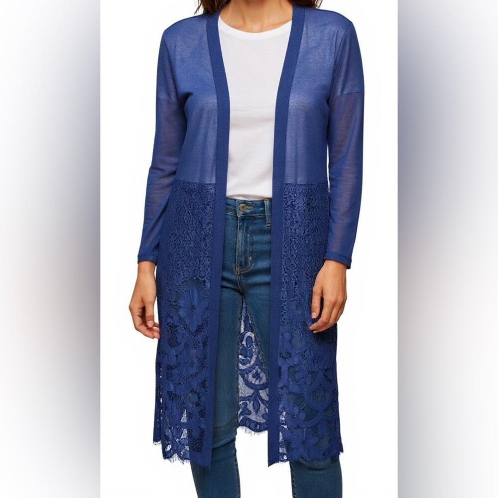 Forgotten Grace Navy Blue Lace Women's Open Cardigan Kimon Sz M| EUC
